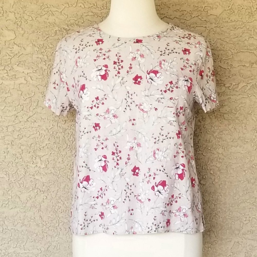 Van Heusen Women's XL Floral Print Linen Rayon Short Sleeve Tunic Top